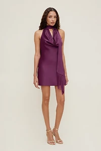 Fringe Scarf Satin Mini Dress