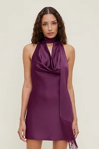 Fringe Scarf Satin Mini Dress