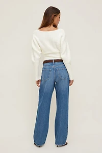 Cinched Boat Neck Sweater