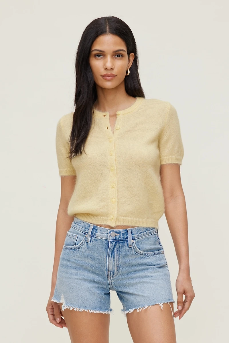 Cardigan à manches courtes en mohair de qualité supérieure