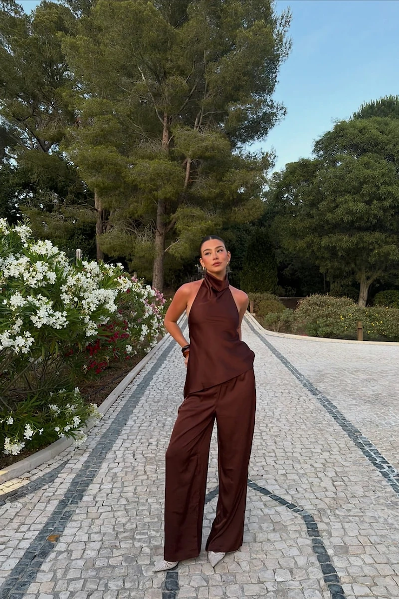 Pantalon en satin à jambe large Leo