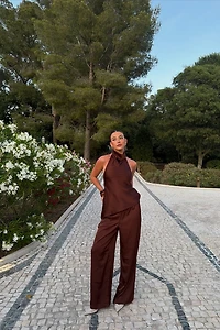 Pantalon en satin à jambe large Leo