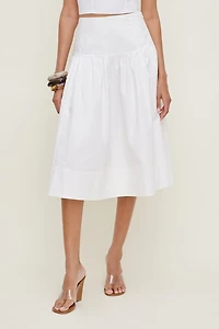 Drop Waist Poplin Midi Skirt