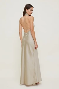 Robe maxi en satin à col licou