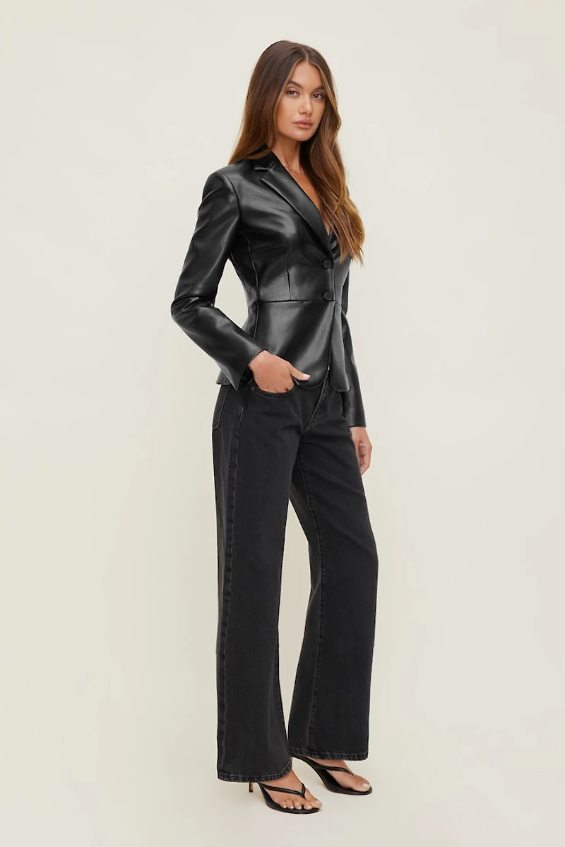 Fitted Faux Leather Blazer