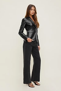 Fitted Faux Leather Blazer