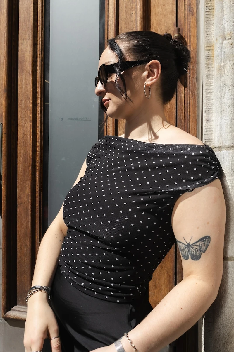 Off Shoulder Mesh Top