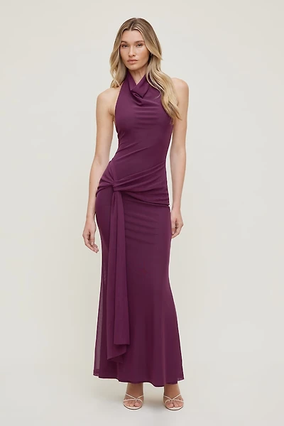 Scarlet Draped Mesh Maxi Dress
