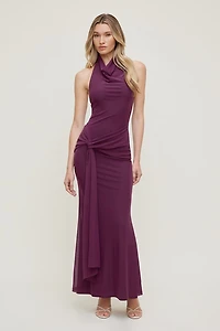 Scarlet Draped Mesh Maxi Dress