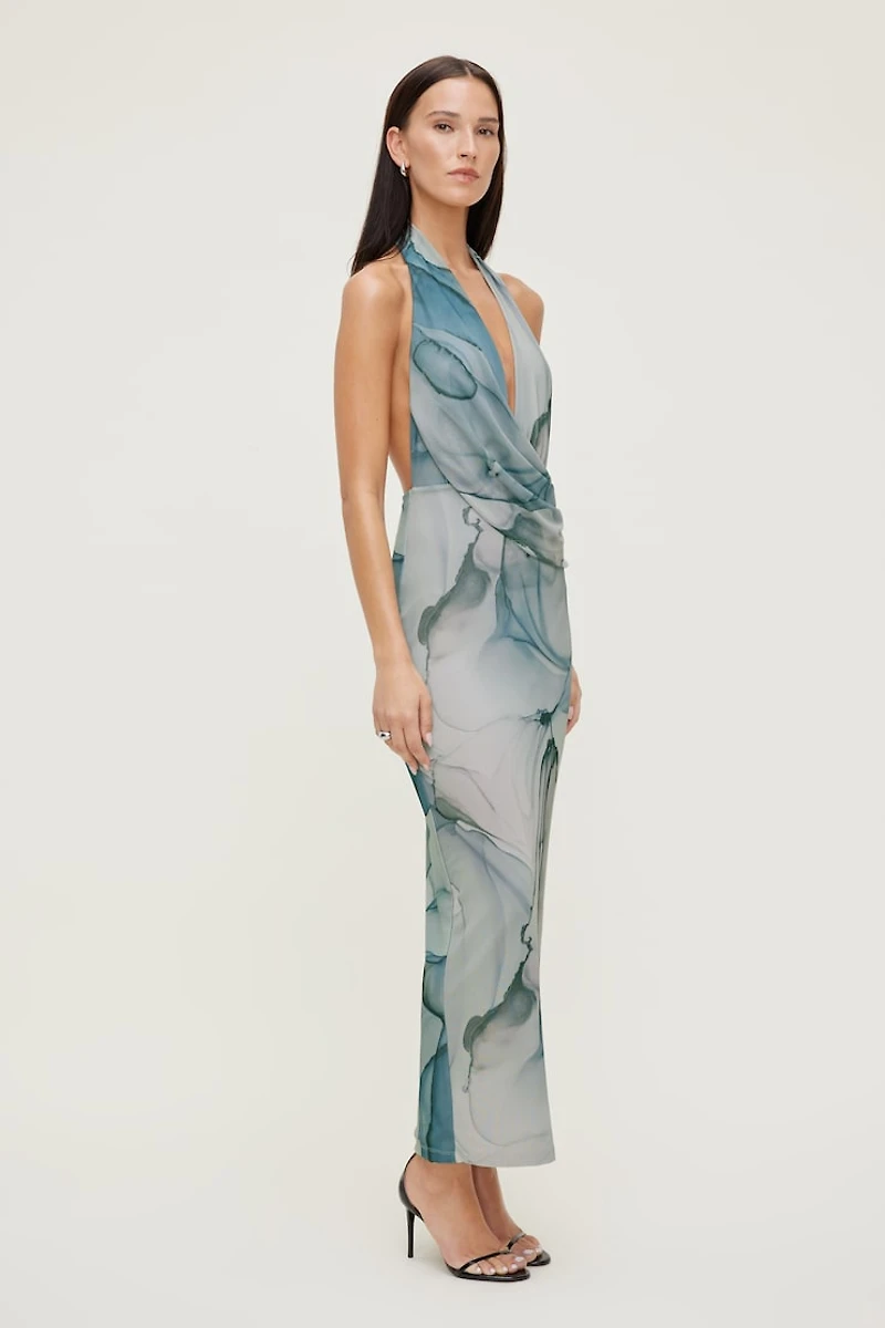 Plunge Mesh Maxi Dress