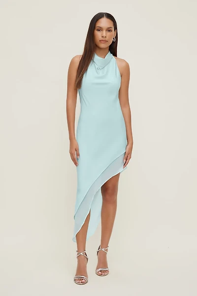Asymmetric Satin Maxi Dress