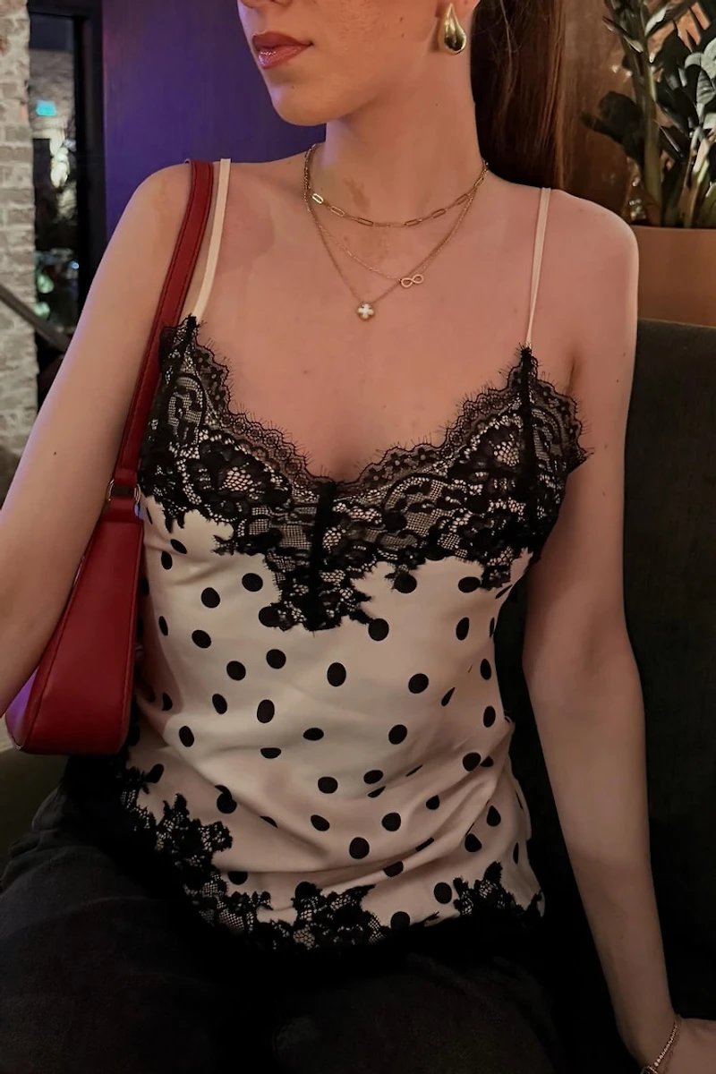 Cassie Asymmetric Lace Satin Cami
