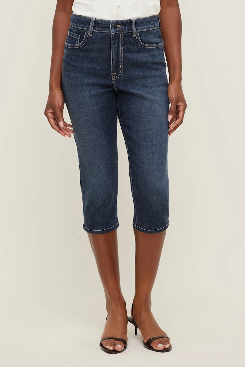 Jean capri extensible à taille haute