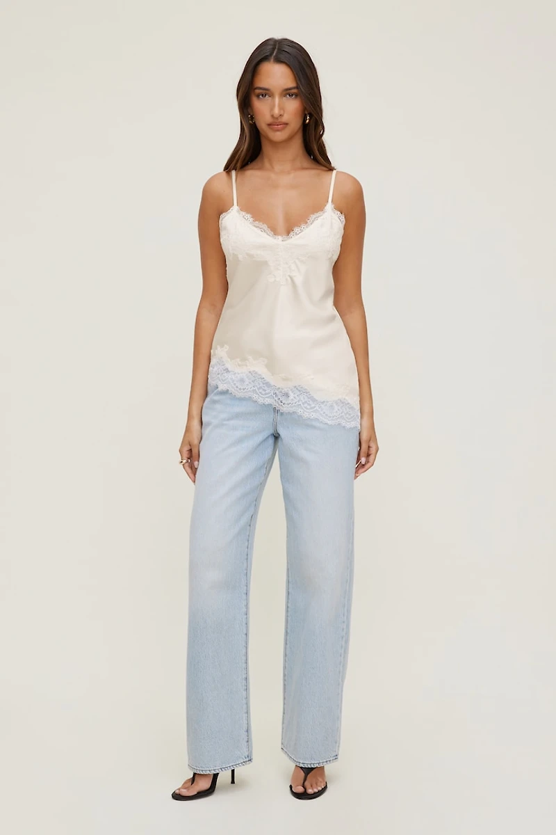 Cassie Asymmetric Lace Satin Cami