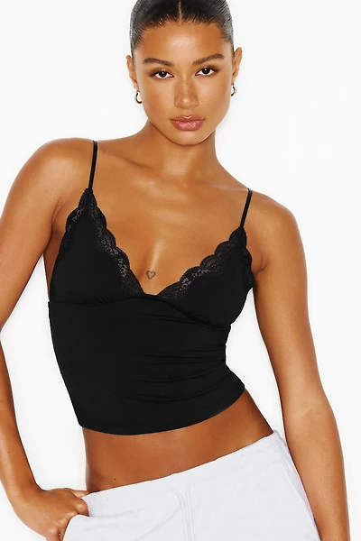 Sleek Plunge Lace Trim Cami Top