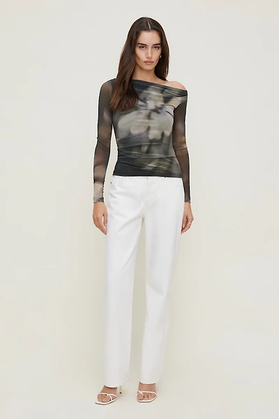 Cleo Printed Mesh Long Sleeve Top