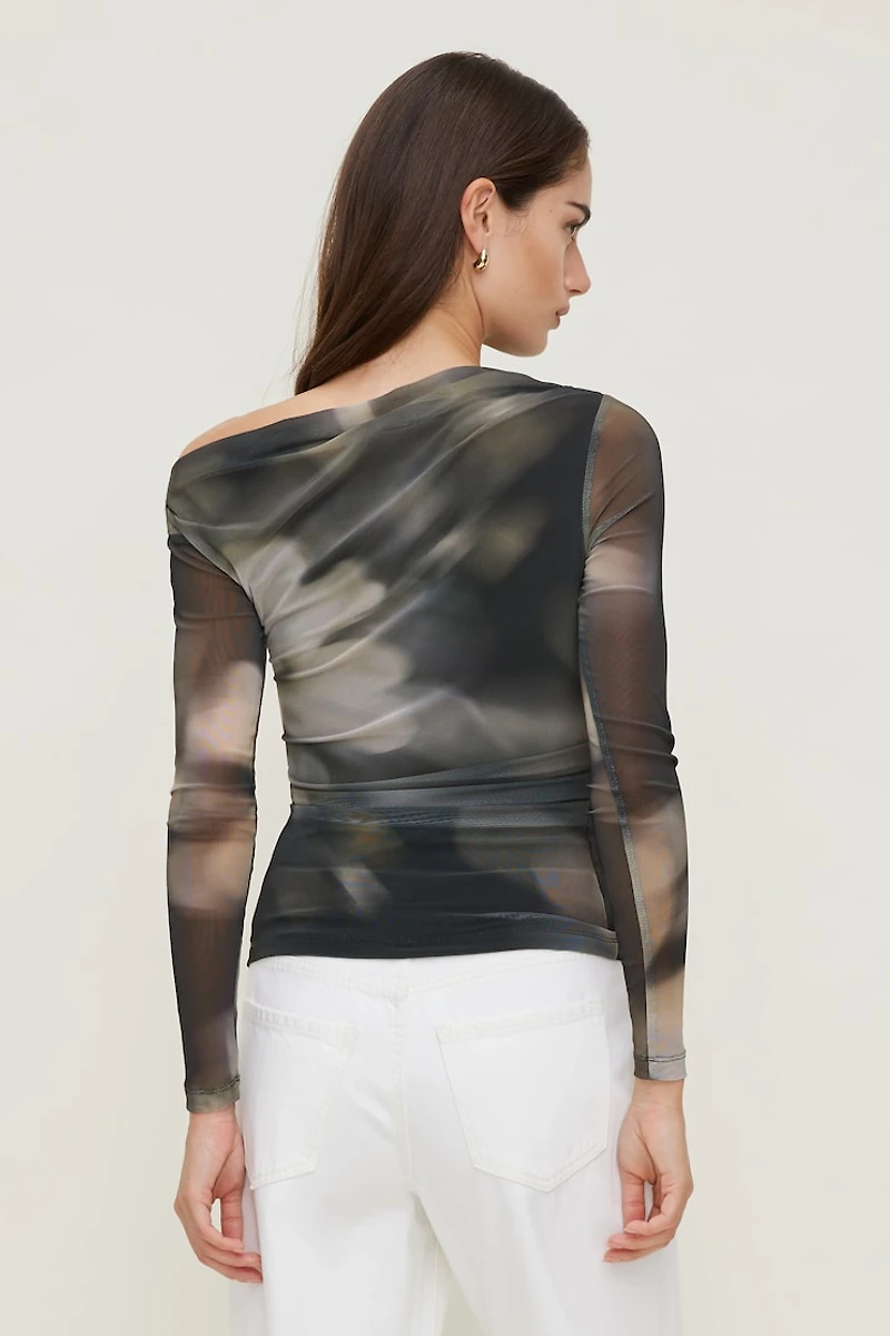 Cleo Printed Mesh Long Sleeve Top