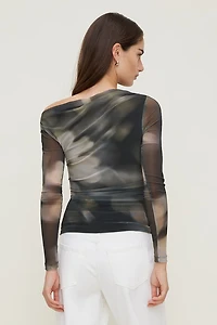 Cleo Printed Mesh Long Sleeve Top