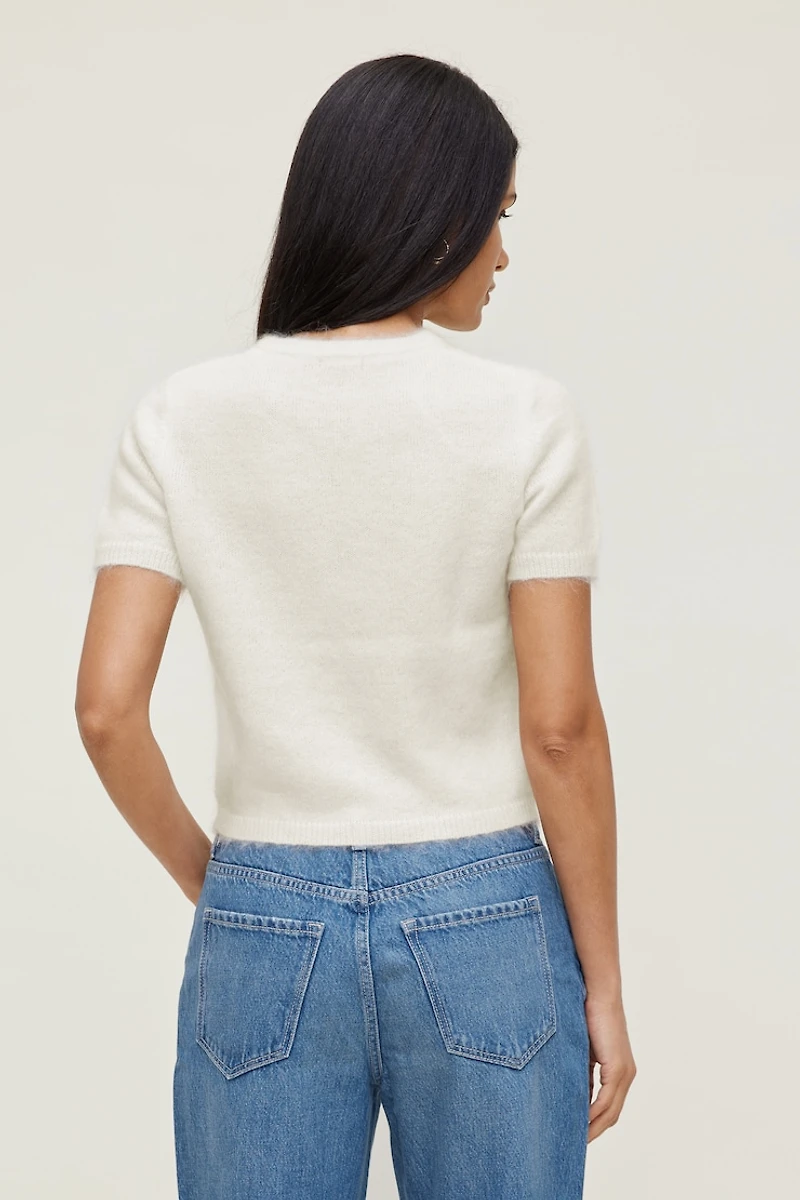 Cardigan à manches courtes en mohair de qualité supérieure