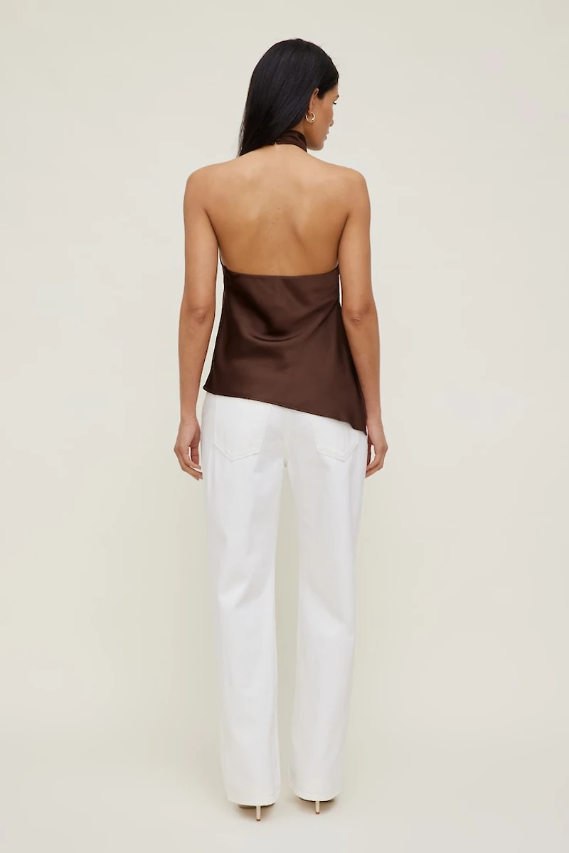Asymmetric Satin Halter Blouse