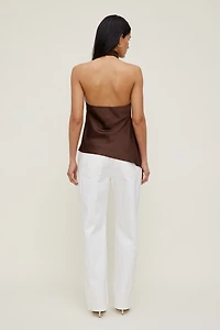 Asymmetric Satin Halter Blouse