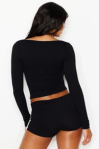 Sleek Open Neck Long Sleeve Top