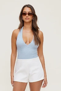 Lace Plunge Halter Bodysuit