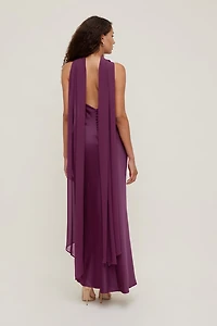 Halter Scarf Satin Maxi Dress