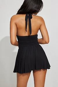 Plunge Halter Fit & Flare Dress