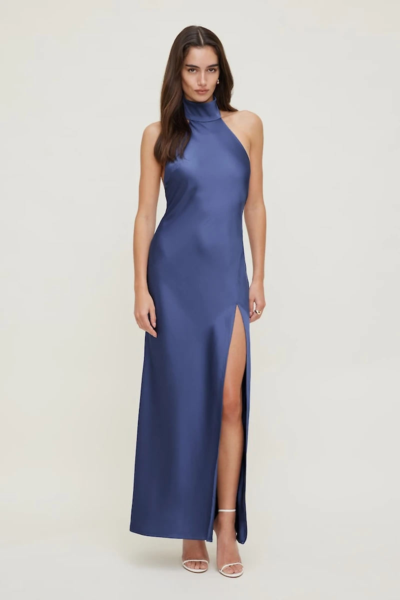 Robe maxi en satin à col licou