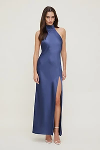 Robe maxi en satin à col licou