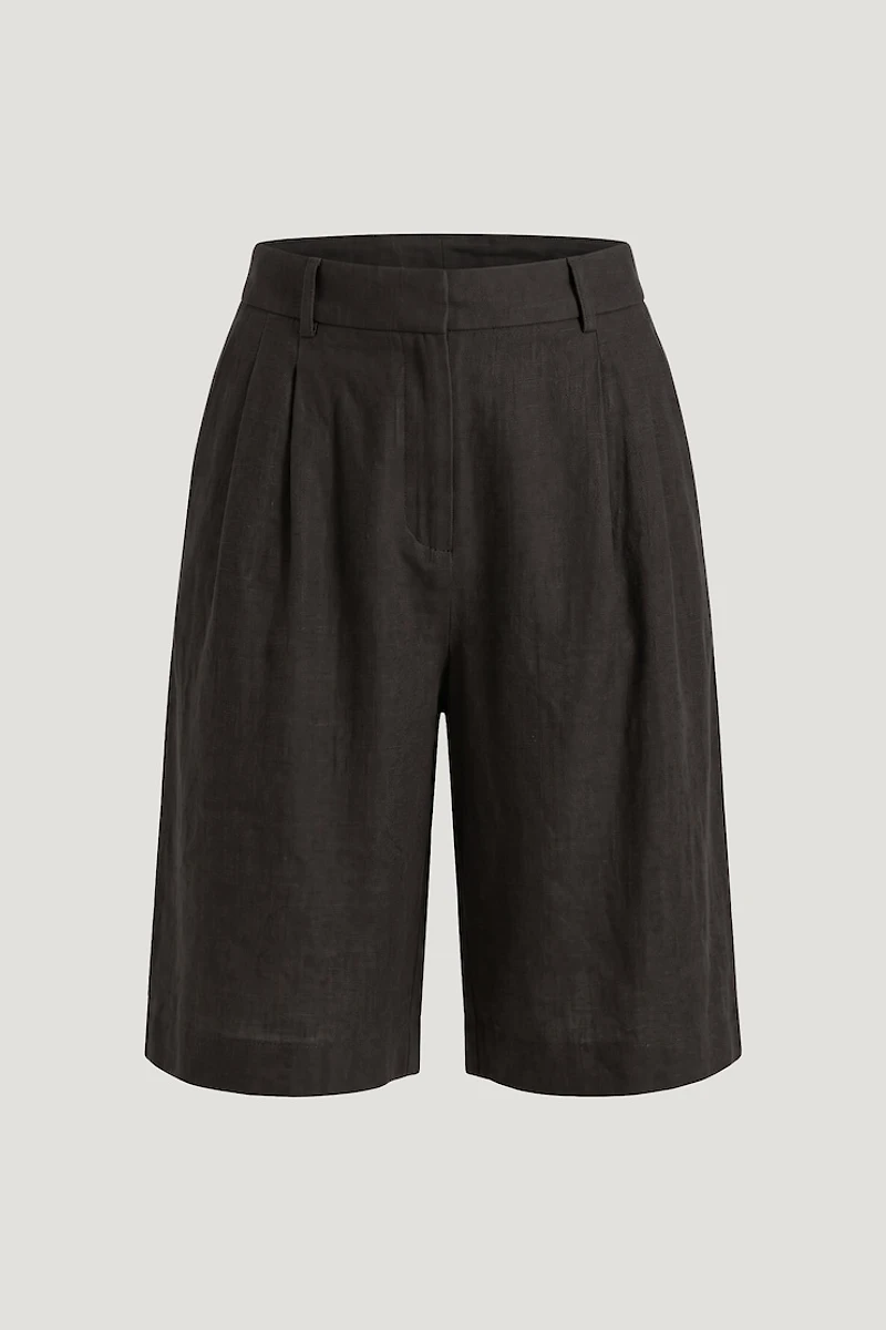 Linen High Rise Bermuda Shorts
