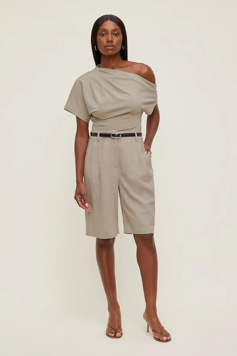 Linen High Rise Bermuda Shorts