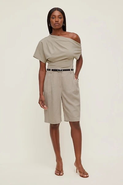 Linen High Rise Bermuda Shorts
