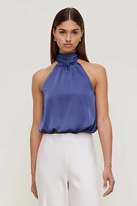 Blouse licou bouffante en satin Paloma