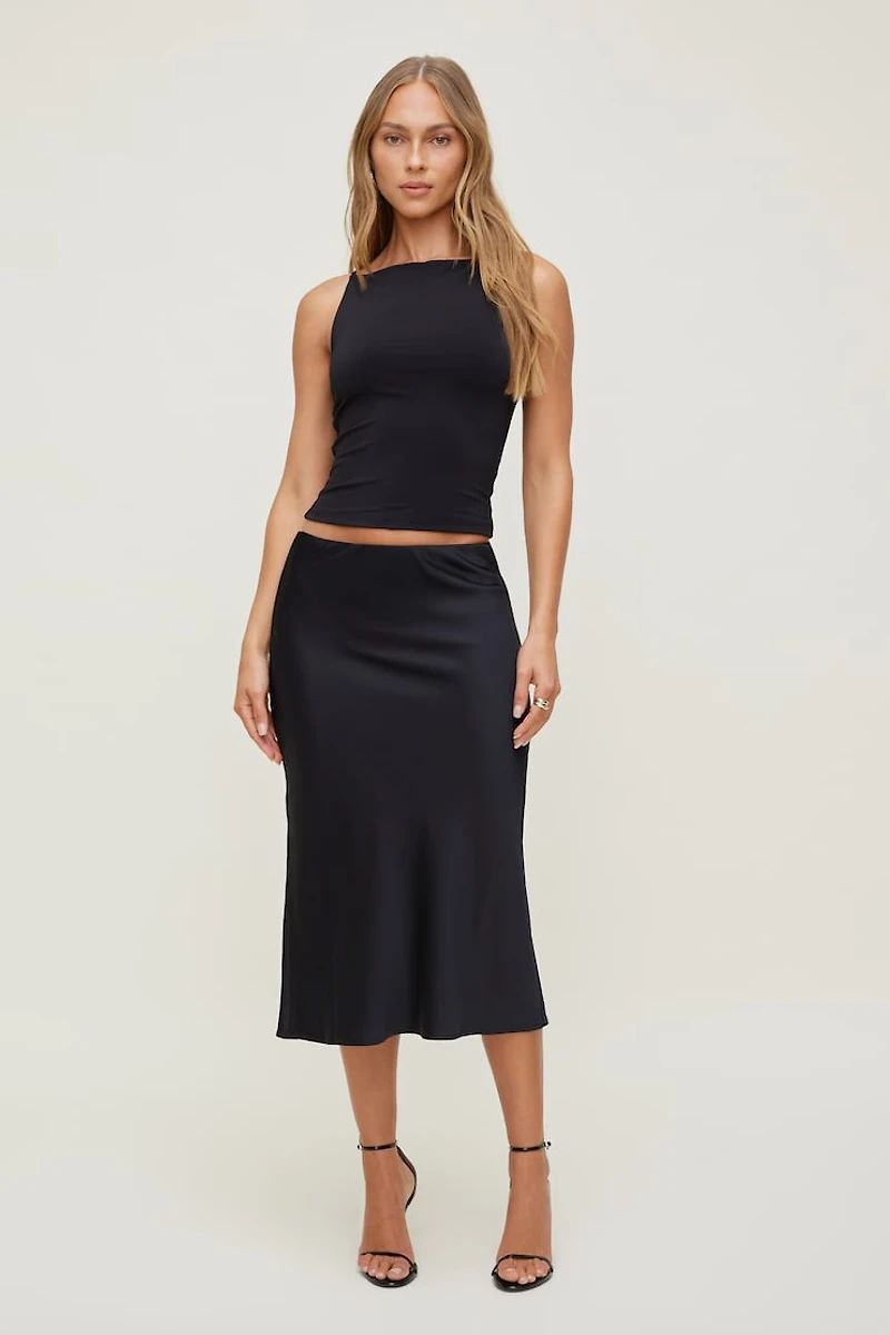 Delila Satin Midi Skirt