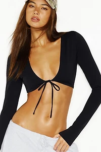 Sleek Tie Front Micro Long Sleeve Top