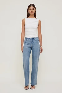 Ruched Boat Neck Mesh Tank Top