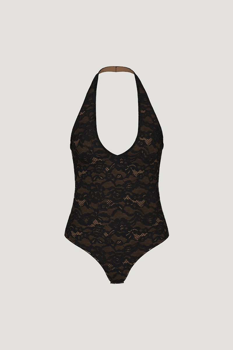Lace Plunge Halter Bodysuit