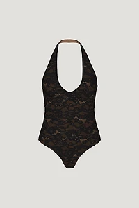 Lace Plunge Halter Bodysuit