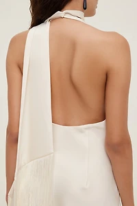 Fringe Scarf Satin Mini Dress