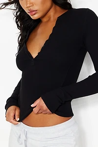 SnatchRib Crewneck Henley Long Sleeve Top