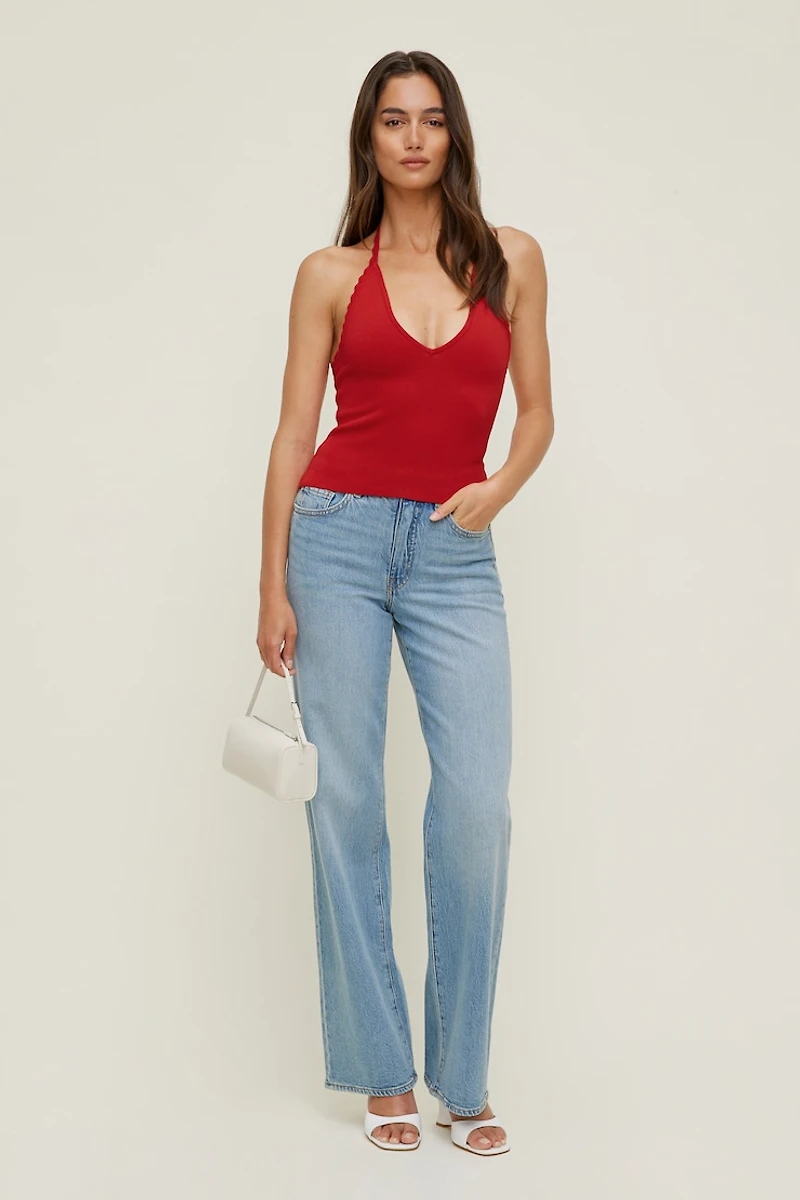 Scallop Trim Sweater Halter Top
