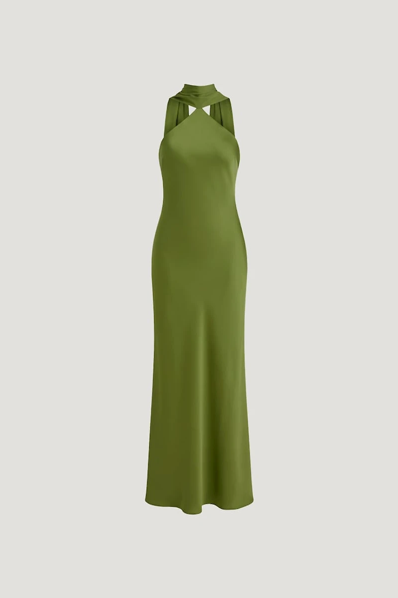 Halter Scarf Satin Maxi Dress