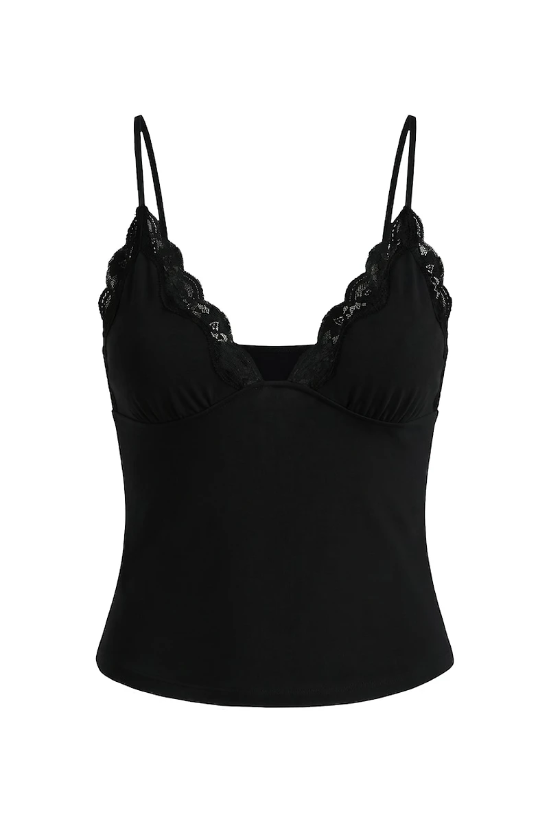 Sleek Plunge Lace Trim Cami Top