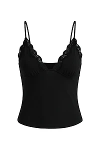 Sleek Plunge Lace Trim Cami Top