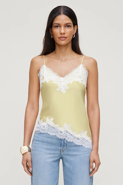 Camisole asymétrique en satin à bordure de dentelle Cassie