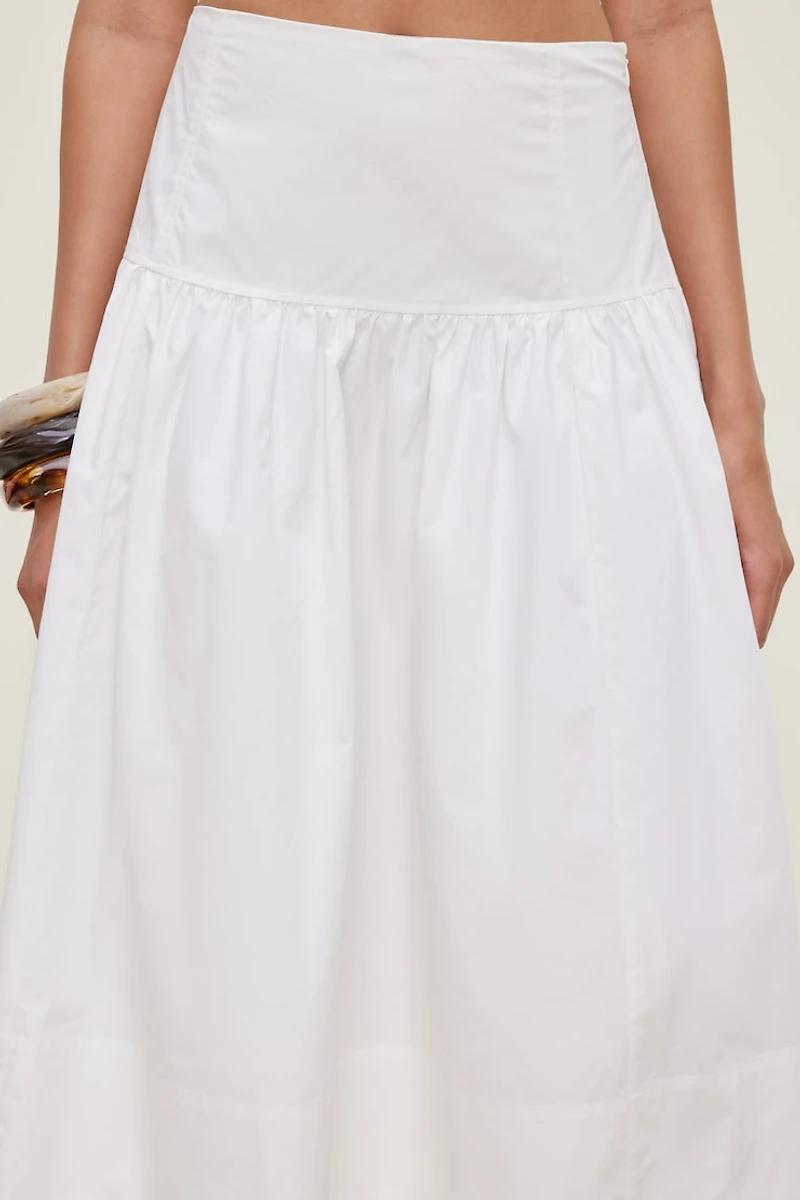 Drop Waist Poplin Midi Skirt