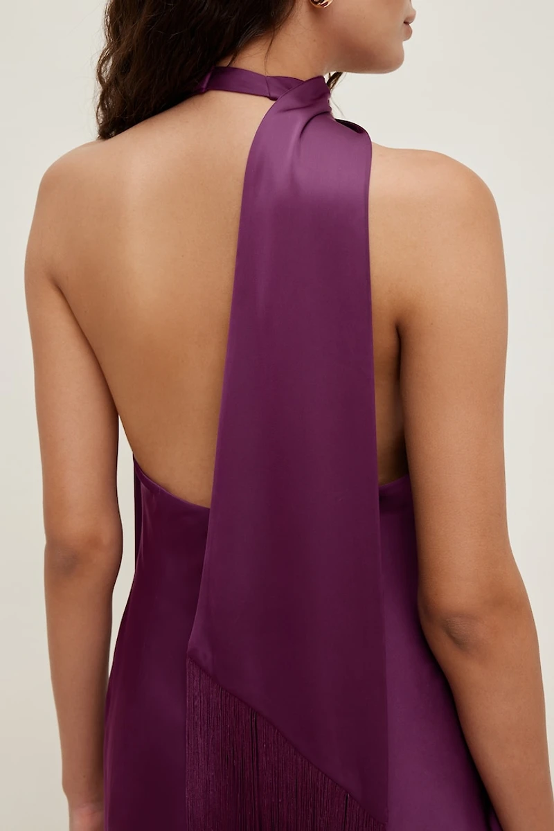 Fringe Scarf Satin Mini Dress