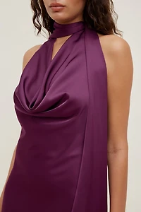 Fringe Scarf Satin Mini Dress